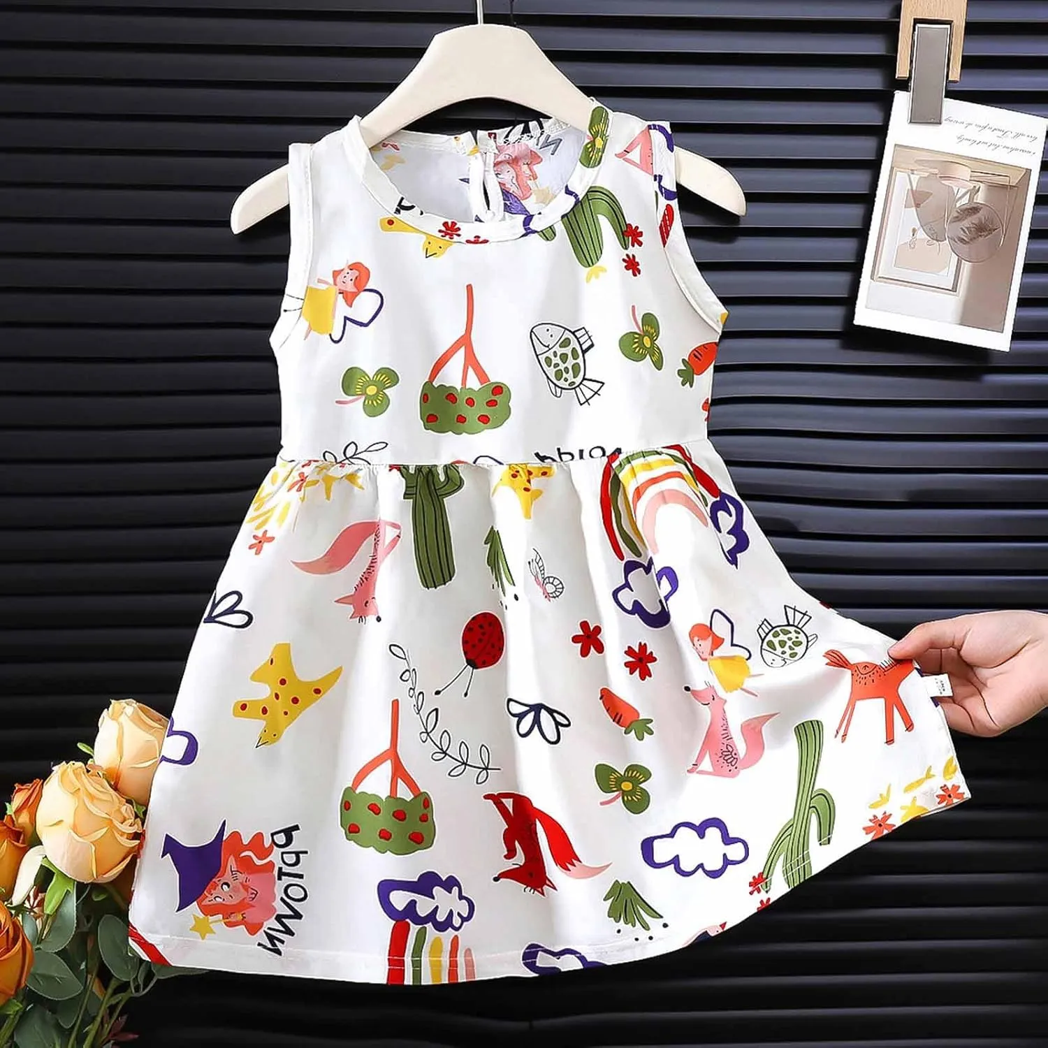 Girls Boho Dresses Cute Floral Sleeveless A Linen Sundress Kids Trendy Smocked Swing Midi Pleated Beach Dress Petite