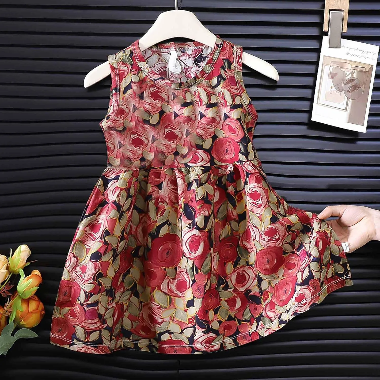 Girls Boho Dresses Cute Floral Sleeveless A Linen Sundress Kids Trendy Smocked Swing Midi Pleated Beach Dress Petite