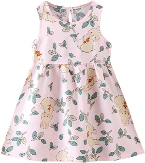 Girls Boho Dresses Cute Floral Sleeveless A Linen Sundress Kids Trendy Smocked Swing Midi Pleated Beach Dress Petite