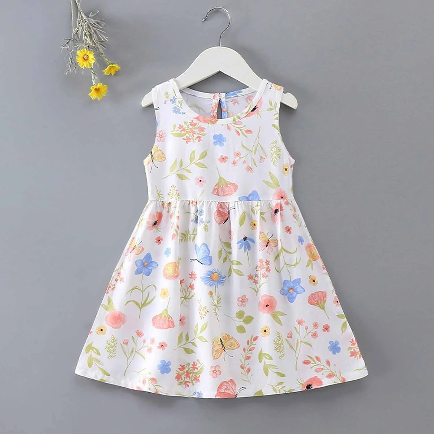 Girls Boho Dresses Cute Floral Sleeveless A Linen Sundress Kids Trendy Smocked Swing Midi Pleated Beach Dress Petite
