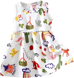 Girls Boho Dresses Cute Floral Sleeveless A Linen Sundress Kids Trendy Smocked Swing Midi Pleated Beach Dress Petite
