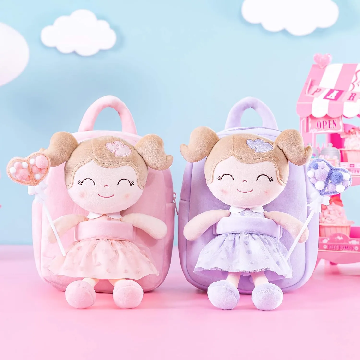 Gloveleya Toddler Backpack Baby Girl Gift Plush Bag Diaper Bag with Pink Flocking Heart Girl Backpack 9 Inches