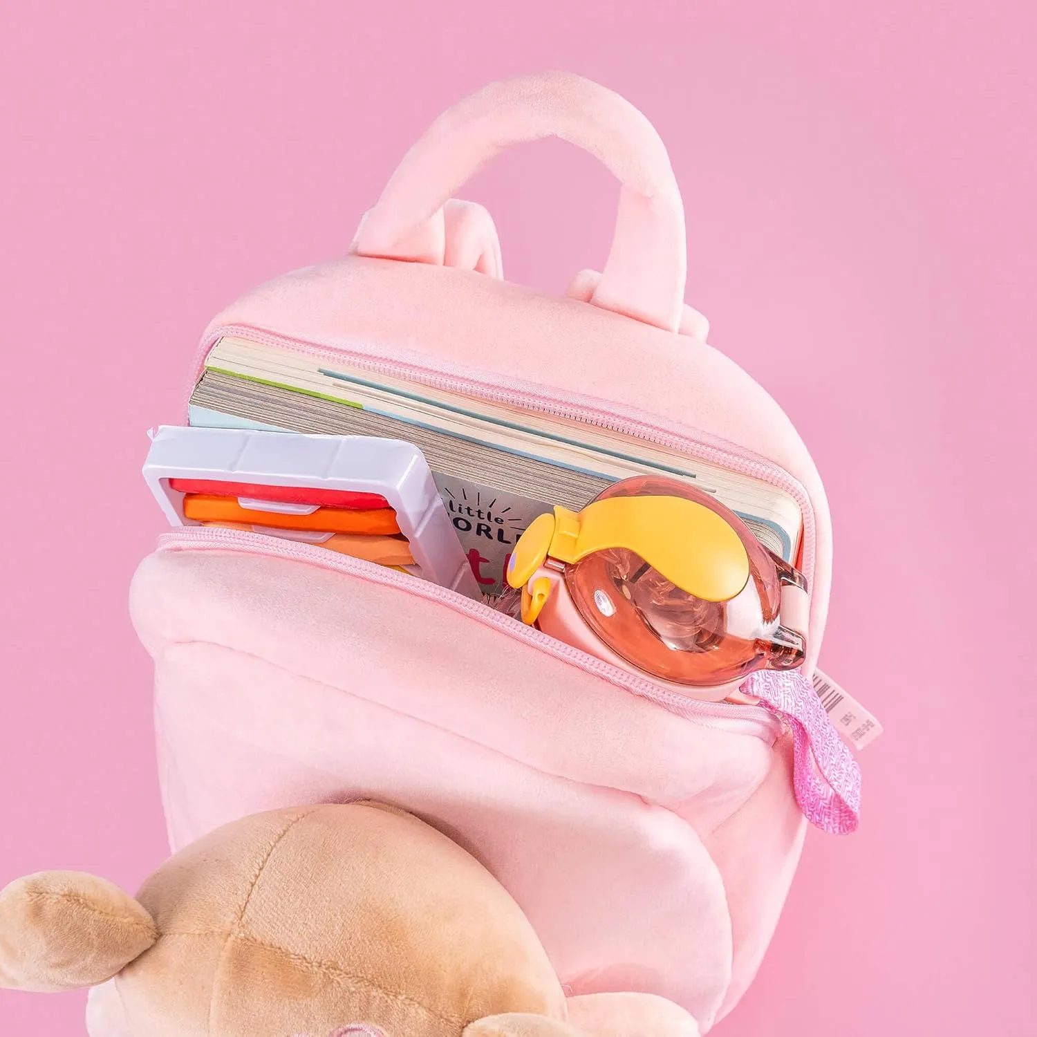 Gloveleya Toddler Backpack Baby Girl Gift Plush Bag Diaper Bag with Pink Flocking Heart Girl Backpack 9 Inches