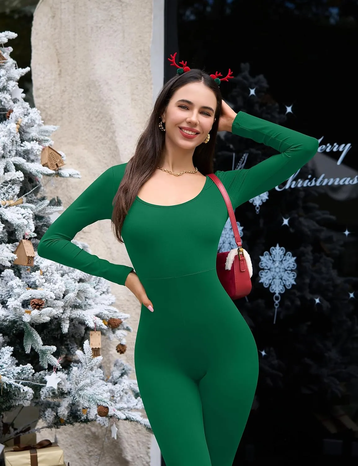 GOKATOSAU Women's Sexy Long Sleeve Bodycon Solid Outfits Club Rompers Jumpsuits