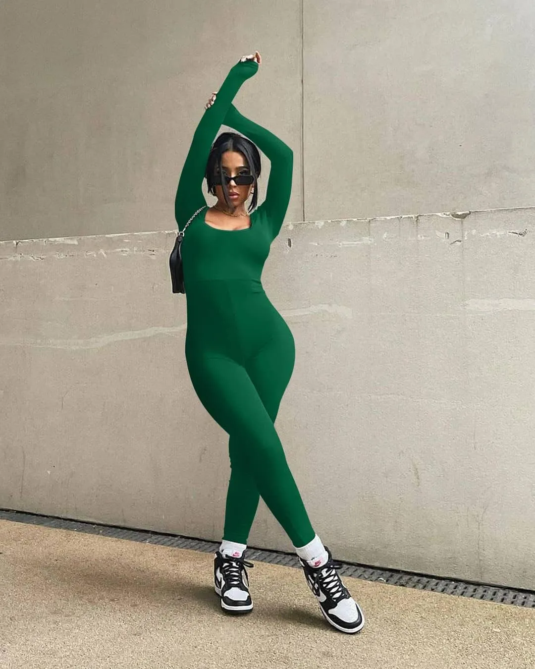 GOKATOSAU Women's Sexy Long Sleeve Bodycon Solid Outfits Club Rompers Jumpsuits