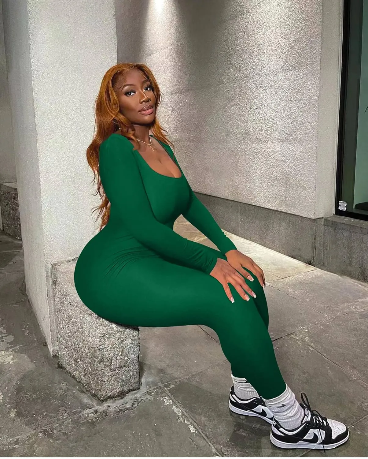 GOKATOSAU Women's Sexy Long Sleeve Bodycon Solid Outfits Club Rompers Jumpsuits