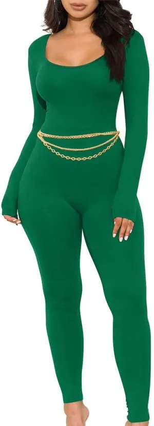 GOKATOSAU Women's Sexy Long Sleeve Bodycon Solid Outfits Club Rompers Jumpsuits