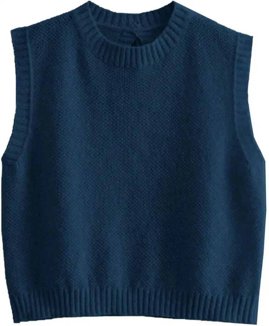 GORGLITTER Women's Cropped Backless Crochet Vest Open Back Tie Sweater Tank Tops