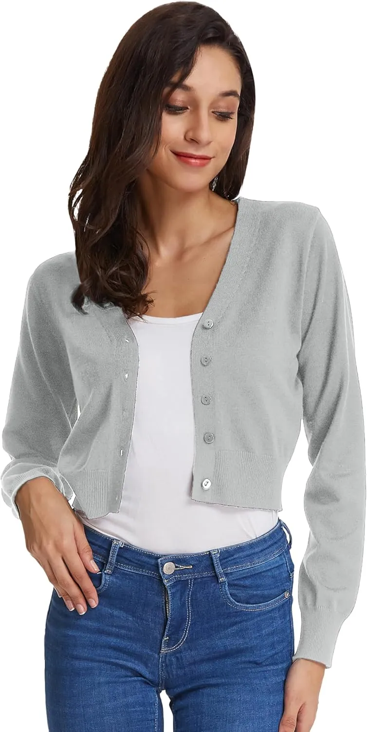 GRACE KARIN Women's Open Front Knit Cropped Bolero Shrug Cardigan Sweater Long Sleeve (S-4XL)
