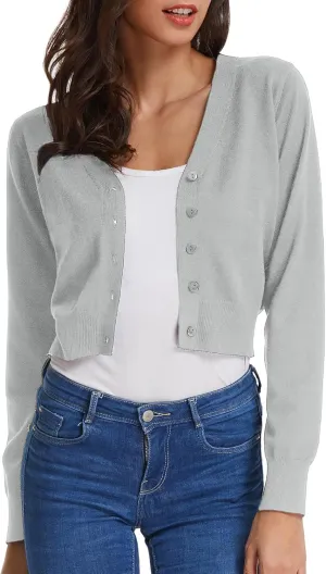 GRACE KARIN Women's Open Front Knit Cropped Bolero Shrug Cardigan Sweater Long Sleeve (S-4XL)