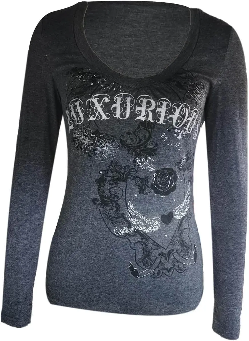 Grunge Clothes for Women Y2K Tops Long Sleeve Fairy Grunge Aesthetic Shirts Teen Girls Vintage Graphic Tees Fall