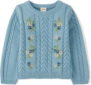 Gymboree Girls' and Toddler Long Sleeve Embroidered Crew Neck Pullover Sweater