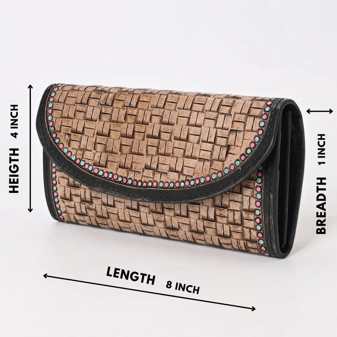 Handtooled full grain leather Detail Trifold wallet for Women, Multi Credit Card Slots, Twofold wallet, Wristlet Clutch Wallet valentines day gifts