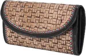 Handtooled full grain leather Detail Trifold wallet for Women, Multi Credit Card Slots, Twofold wallet, Wristlet Clutch Wallet valentines day gifts