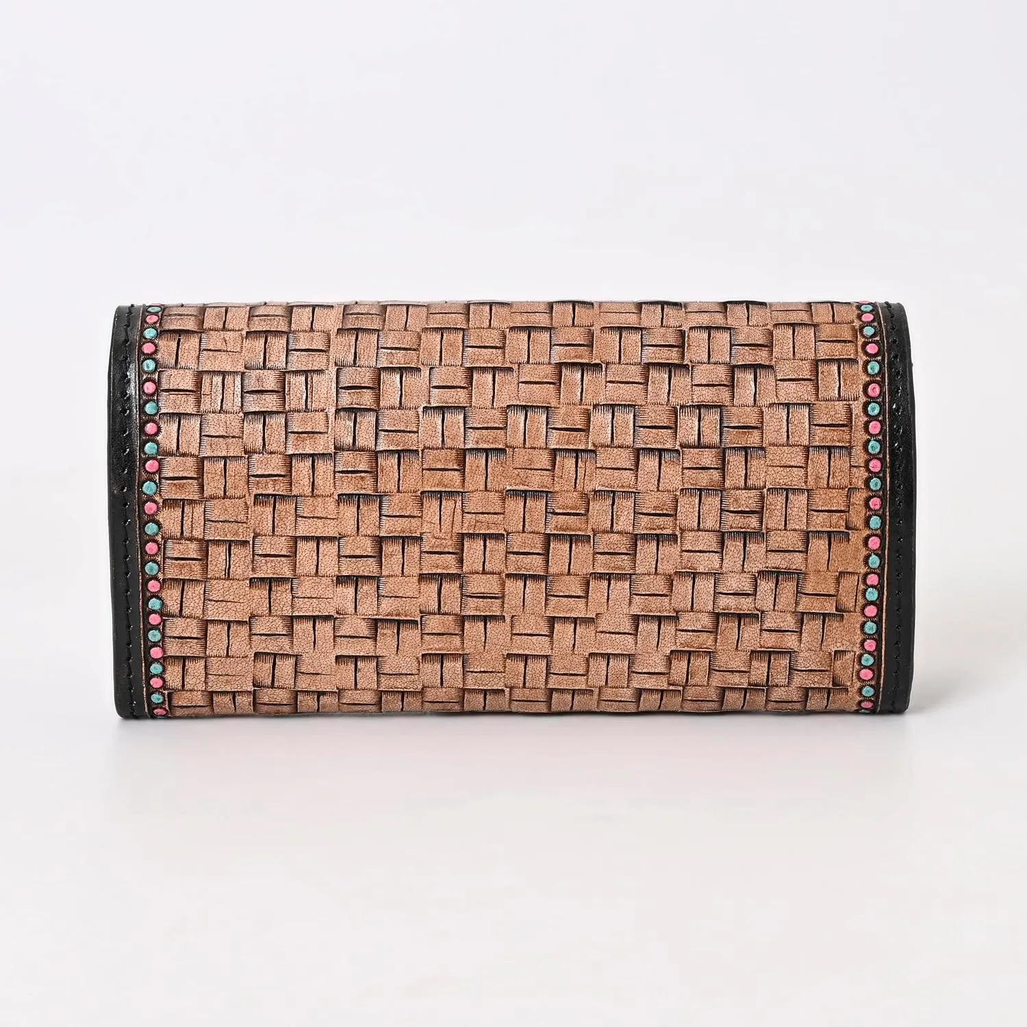Handtooled full grain leather Detail Trifold wallet for Women, Multi Credit Card Slots, Twofold wallet, Wristlet Clutch Wallet valentines day gifts