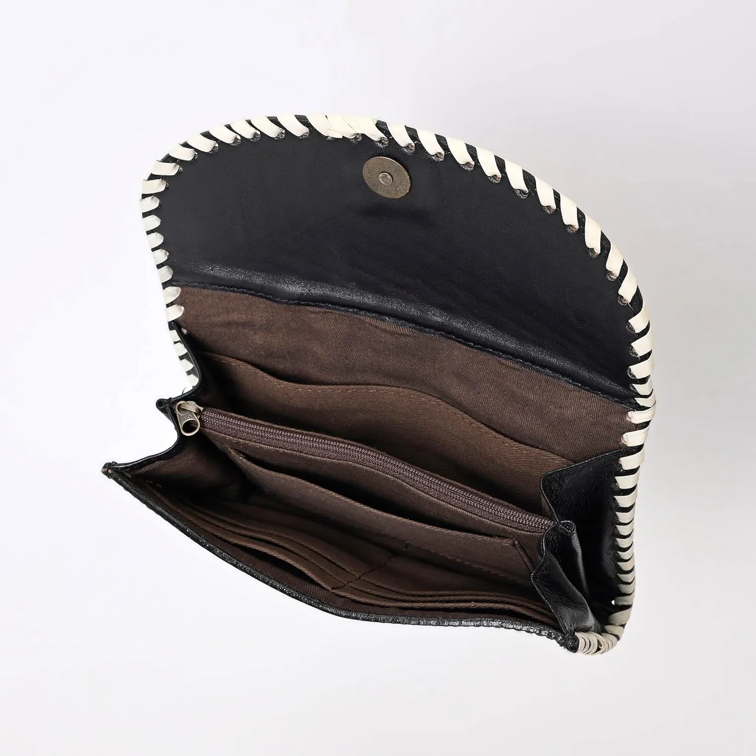 Handtooled Leather Detail Trifold wallet for Women-Multi Credit Card Slots, Leather Laced Detail wallet, Wristlet Clutch Wallet valentines day gifts