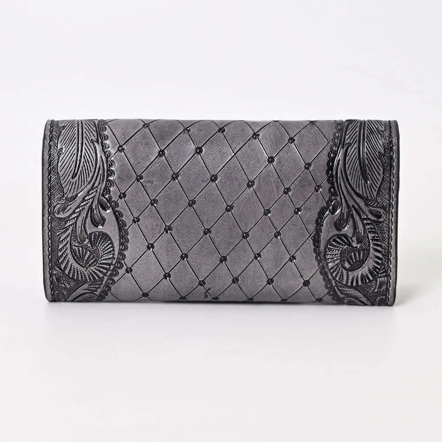 Handtooled Leather Detail Trifold wallet for Women-Multi Credit Card Slots, valentines day gifts