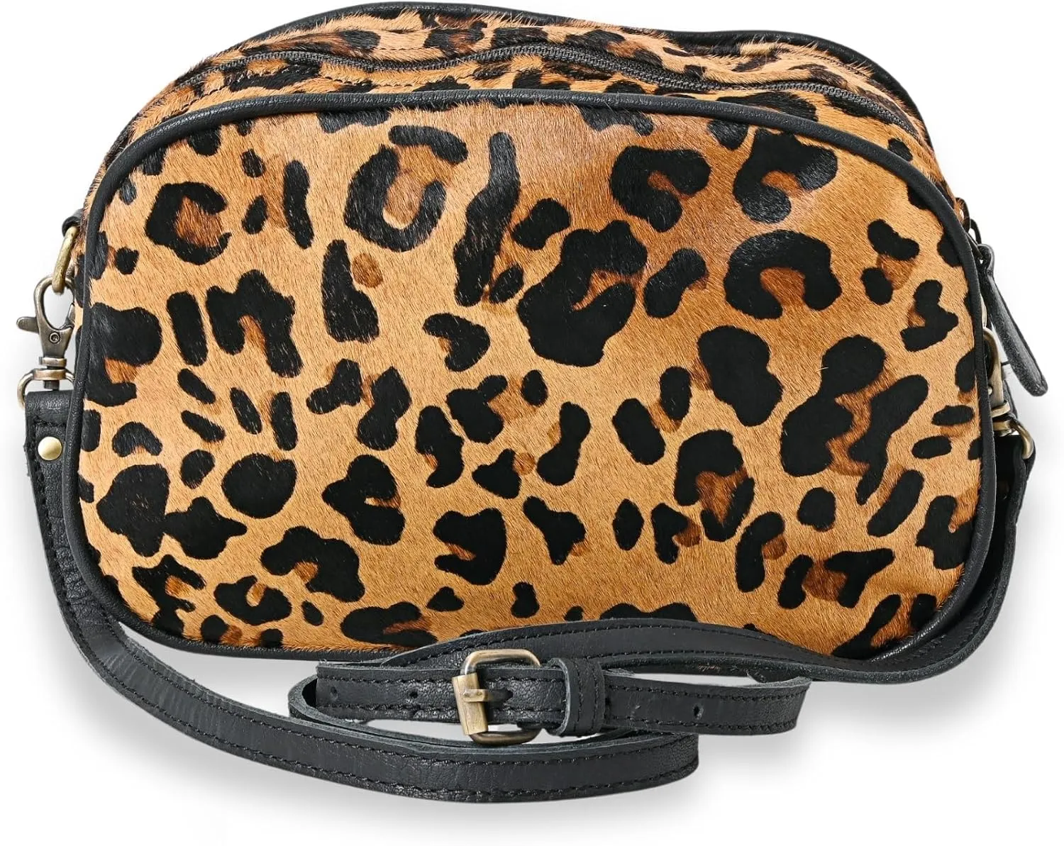 Hantooled Womens Leather Leopard Clutch Shoulder Cross body Fur HandBags Ethnic Customs Leather Purse Classic Bag