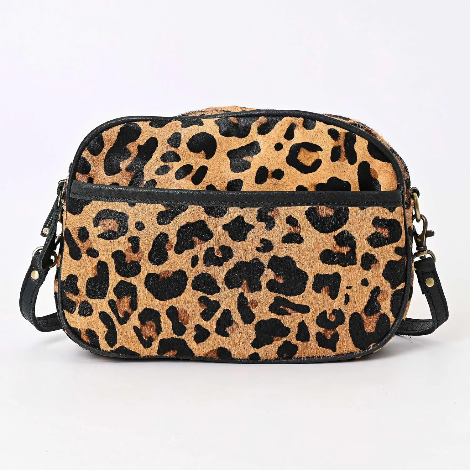 Hantooled Womens Leather Leopard Clutch Shoulder Cross body Fur HandBags Ethnic Customs Leather Purse Classic Bag