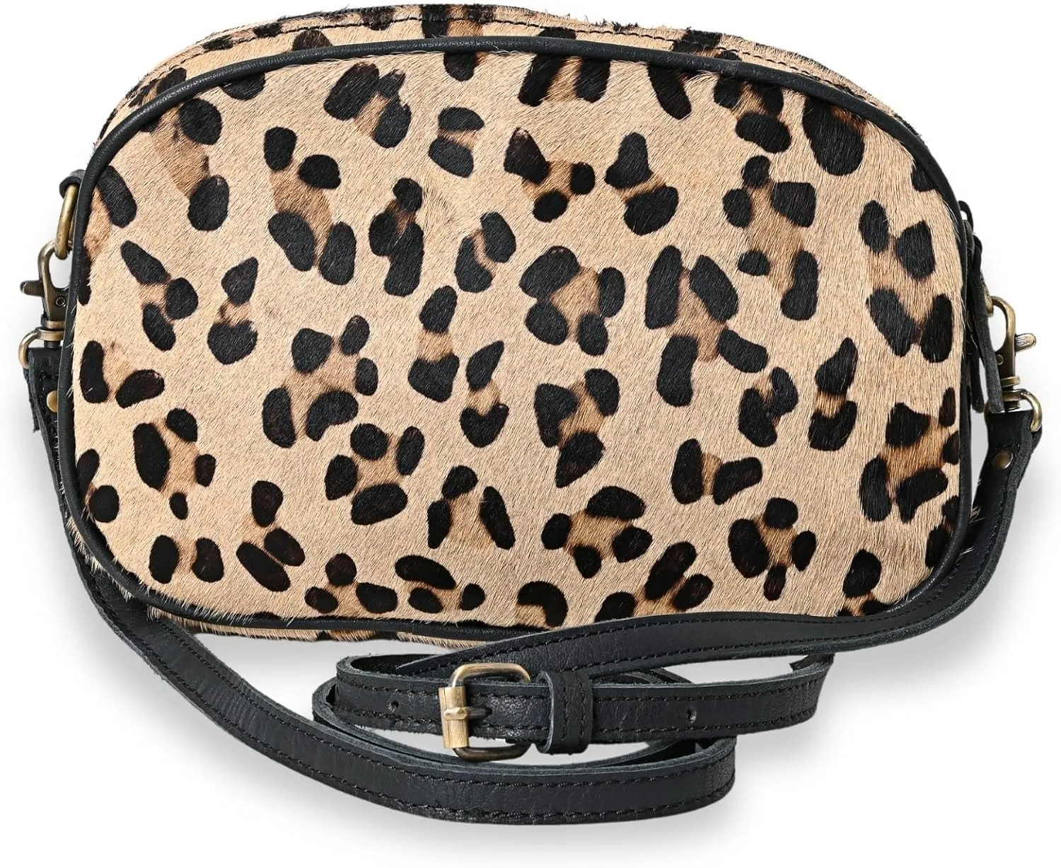Hantooled Womens Leather Leopard Clutch Shoulder Cross body Fur HandBags Ethnic Customs Leather Purse Classic Bag