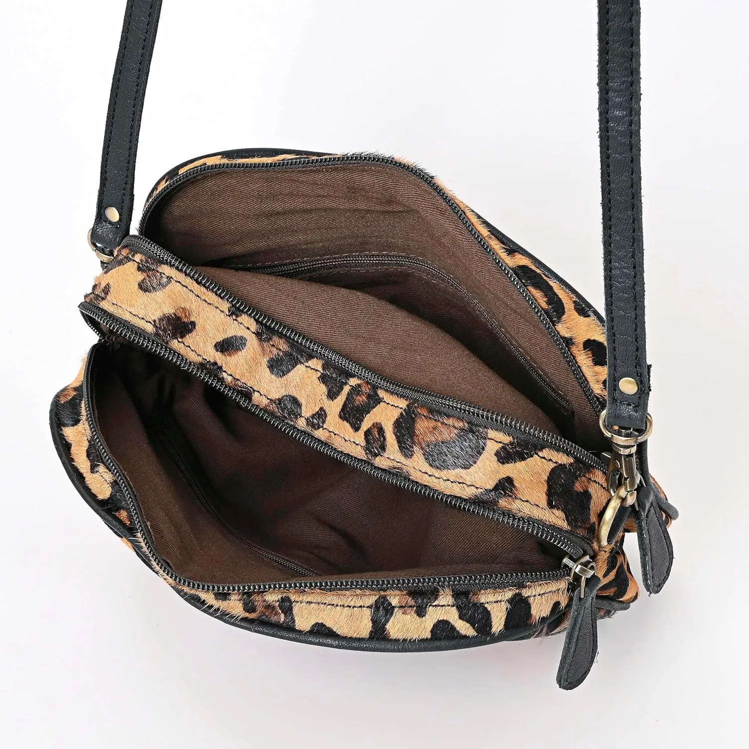 Hantooled Womens Leather Leopard Clutch Shoulder Cross body Fur HandBags Ethnic Customs Leather Purse Classic Bag