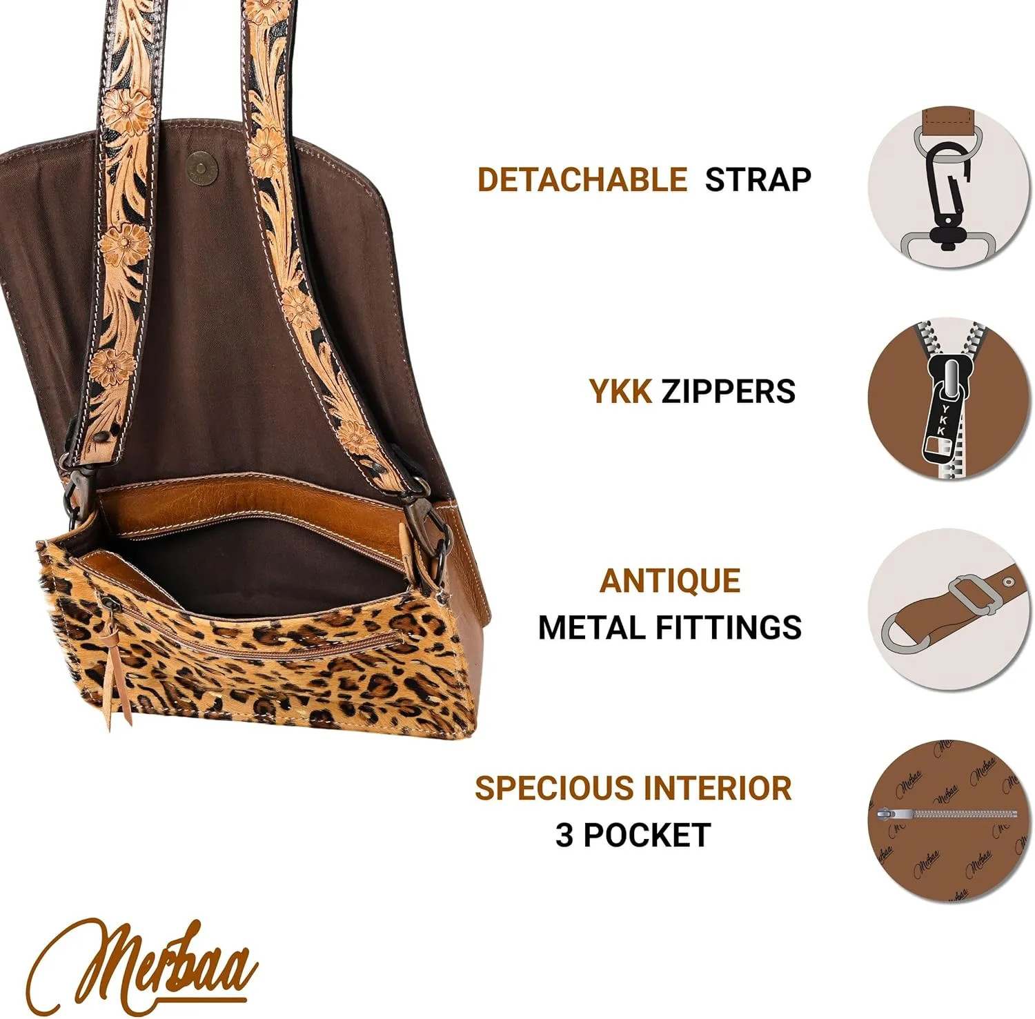 Hantooled Womens Leather Leopard Clutch Shoulder Cross body Fur HandBags Ethnic Customs Leather Purse Classic Bag