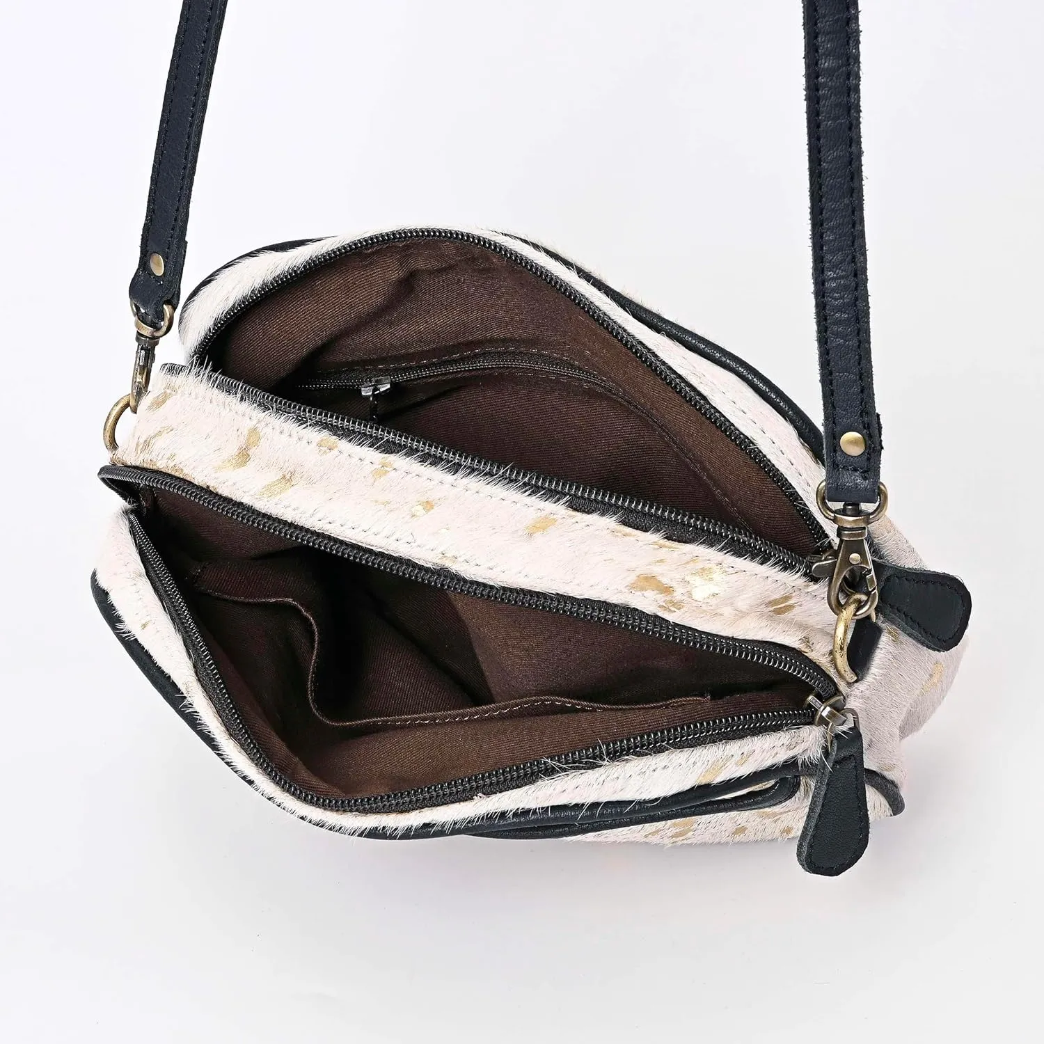 Hantooled Womens Leather Leopard Clutch Shoulder Cross body Fur HandBags Ethnic Customs Leather Purse Classic Bag