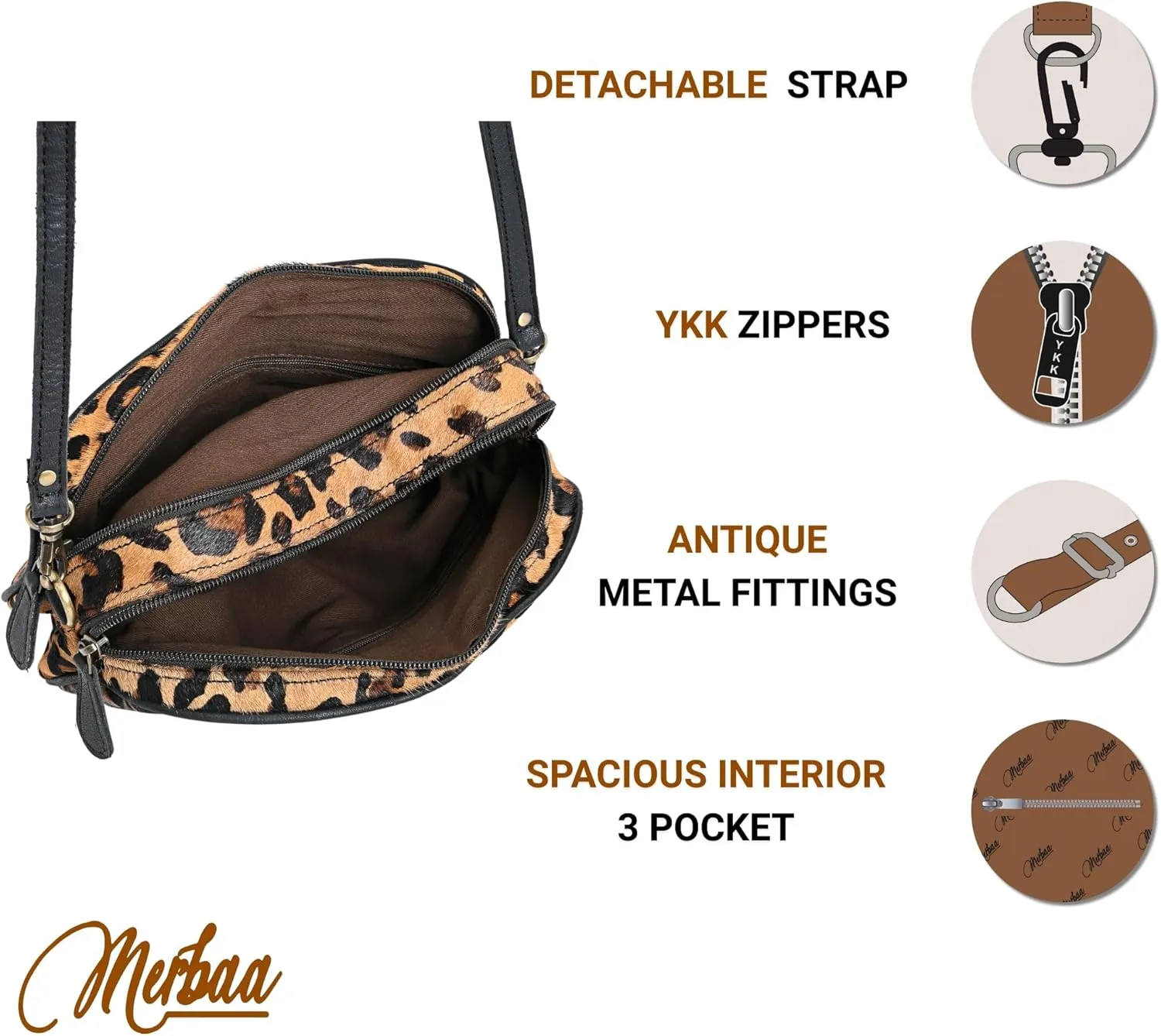 Hantooled Womens Leather Leopard Clutch Shoulder Cross body Fur HandBags Ethnic Customs Leather Purse Classic Bag