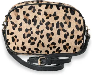 Hantooled Womens Leather Leopard Clutch Shoulder Cross body Fur HandBags Ethnic Customs Leather Purse Classic Bag