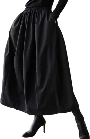 HGps8w Women's High Waist Flared Skirt Pleated Midi Skirt with Pocket