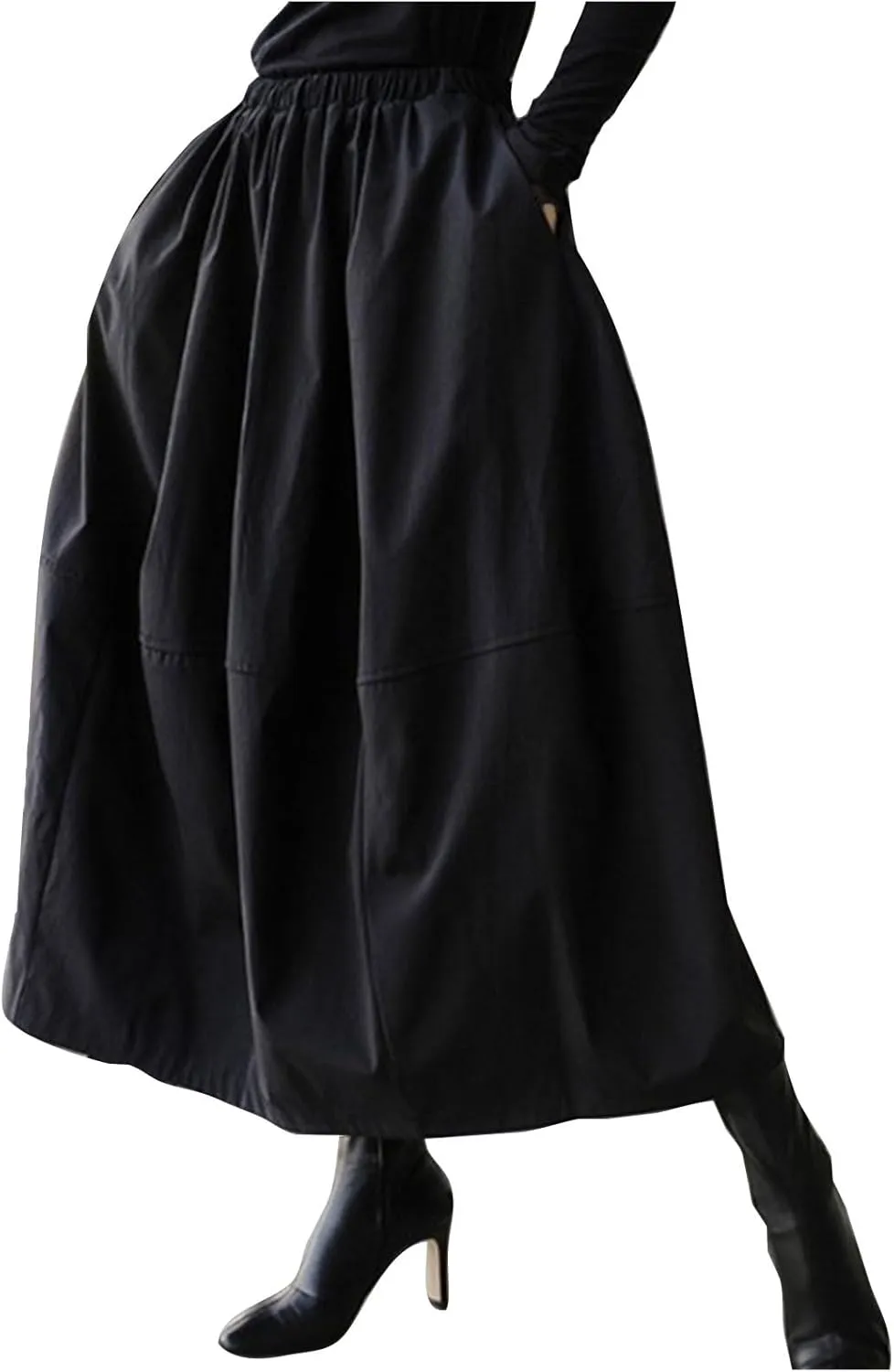HGps8w Women's High Waist Flared Skirt Pleated Midi Skirt with Pocket