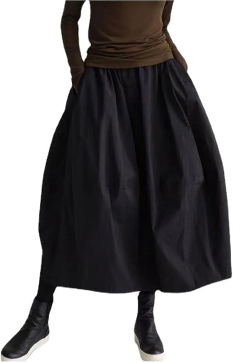 HGps8w Women's High Waist Flared Skirt Pleated Midi Skirt with Pocket