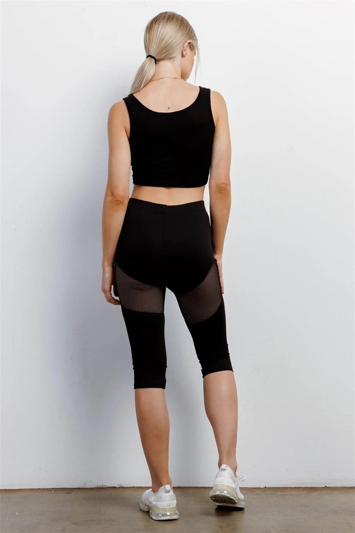 High Waist Sheer Mesh Cut-Ins Midi Legging Pants