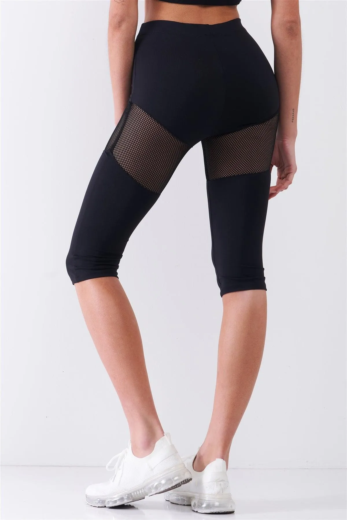 High Waist Sheer Mesh Cut-Ins Midi Legging Pants