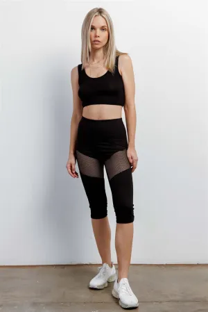 High Waist Sheer Mesh Cut-Ins Midi Legging Pants