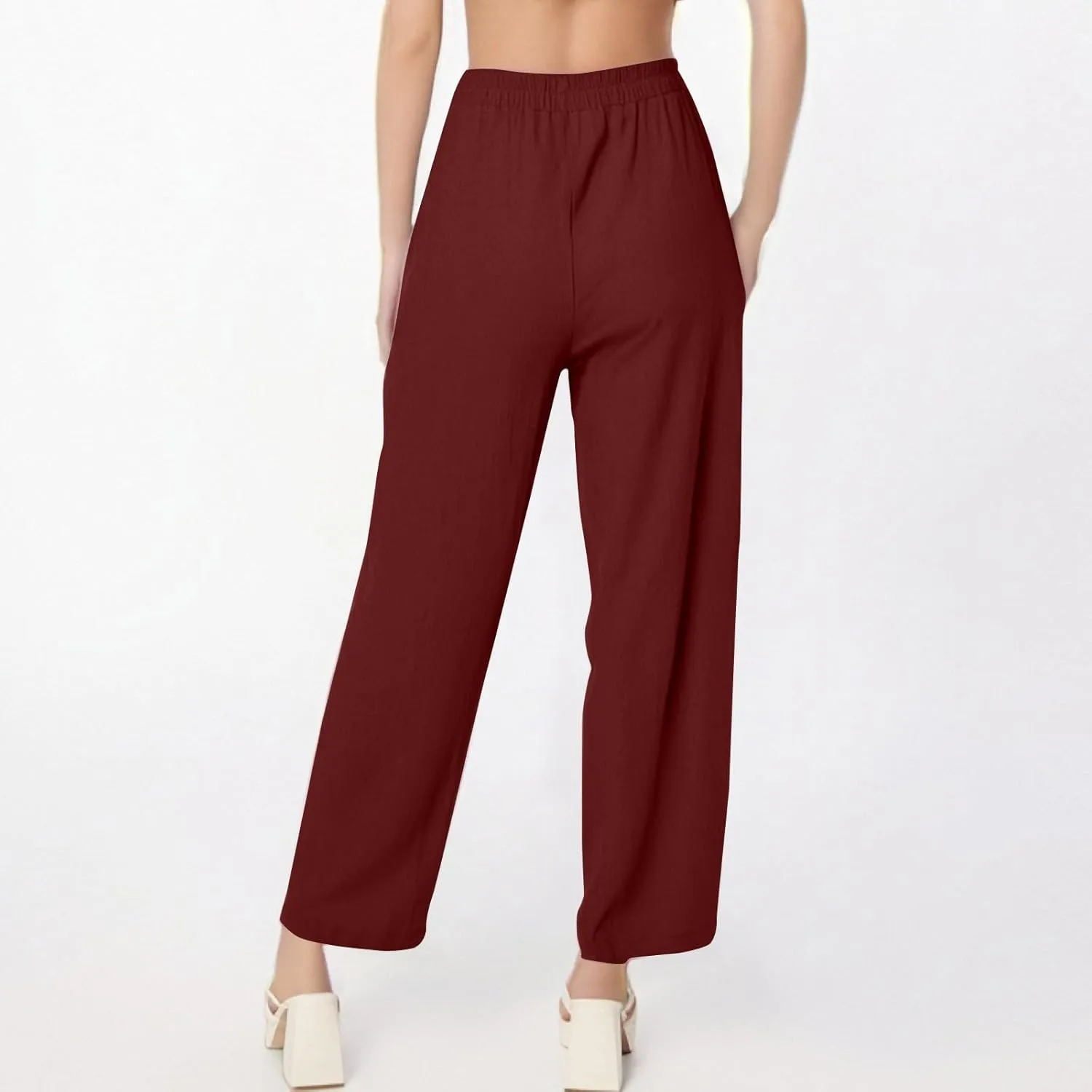 High Waisted Linen Pants Women Summer Pants Wide Leg Trouser Lounge Pant Office Palazzo Pant with Pockets (S-2Xl)