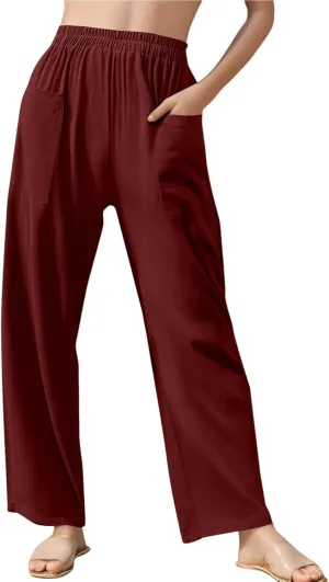 High Waisted Linen Pants Women Summer Pants Wide Leg Trouser Lounge Pant Office Palazzo Pant with Pockets (S-2Xl)