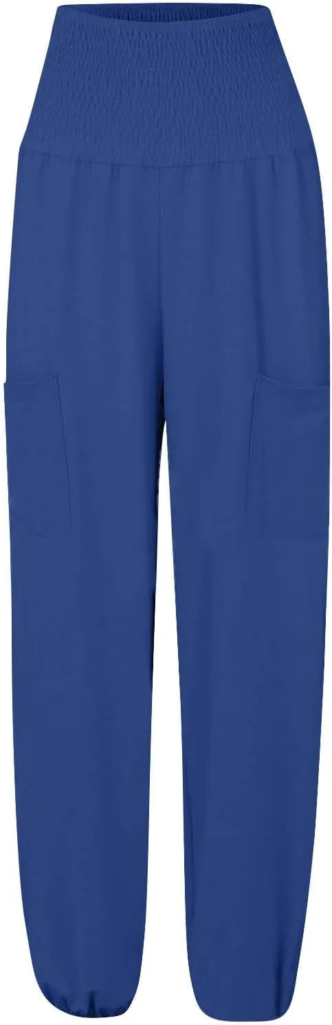 High Waisted Work Pants for Women Winter Baggy Vacation Slacks with Pockets Fleece Lined Flare Leggings