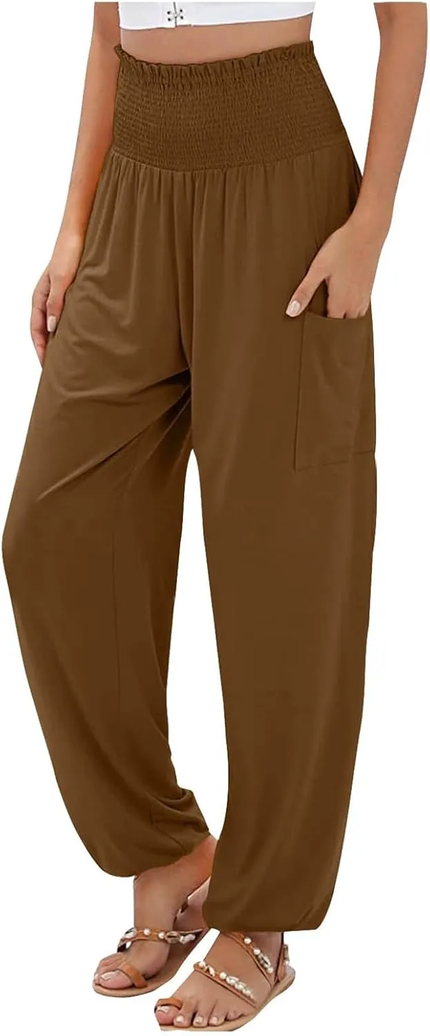 High Waisted Work Pants for Women Winter Baggy Vacation Slacks with Pockets Fleece Lined Flare Leggings