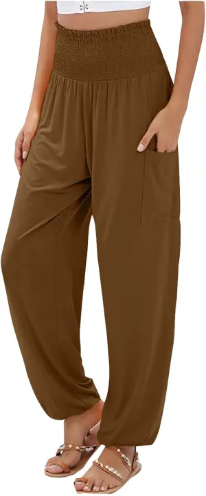 High Waisted Work Pants for Women Winter Baggy Vacation Slacks with Pockets Fleece Lined Flare Leggings