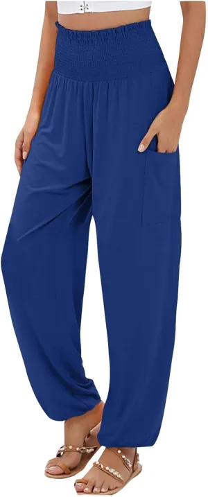 High Waisted Work Pants for Women Winter Baggy Vacation Slacks with Pockets Fleece Lined Flare Leggings