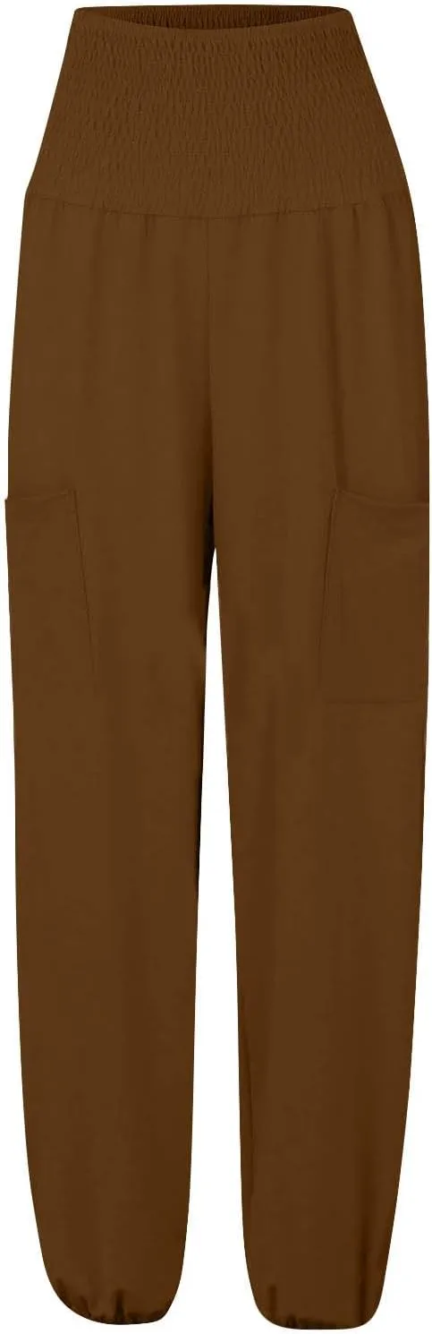 High Waisted Work Pants for Women Winter Baggy Vacation Slacks with Pockets Fleece Lined Flare Leggings