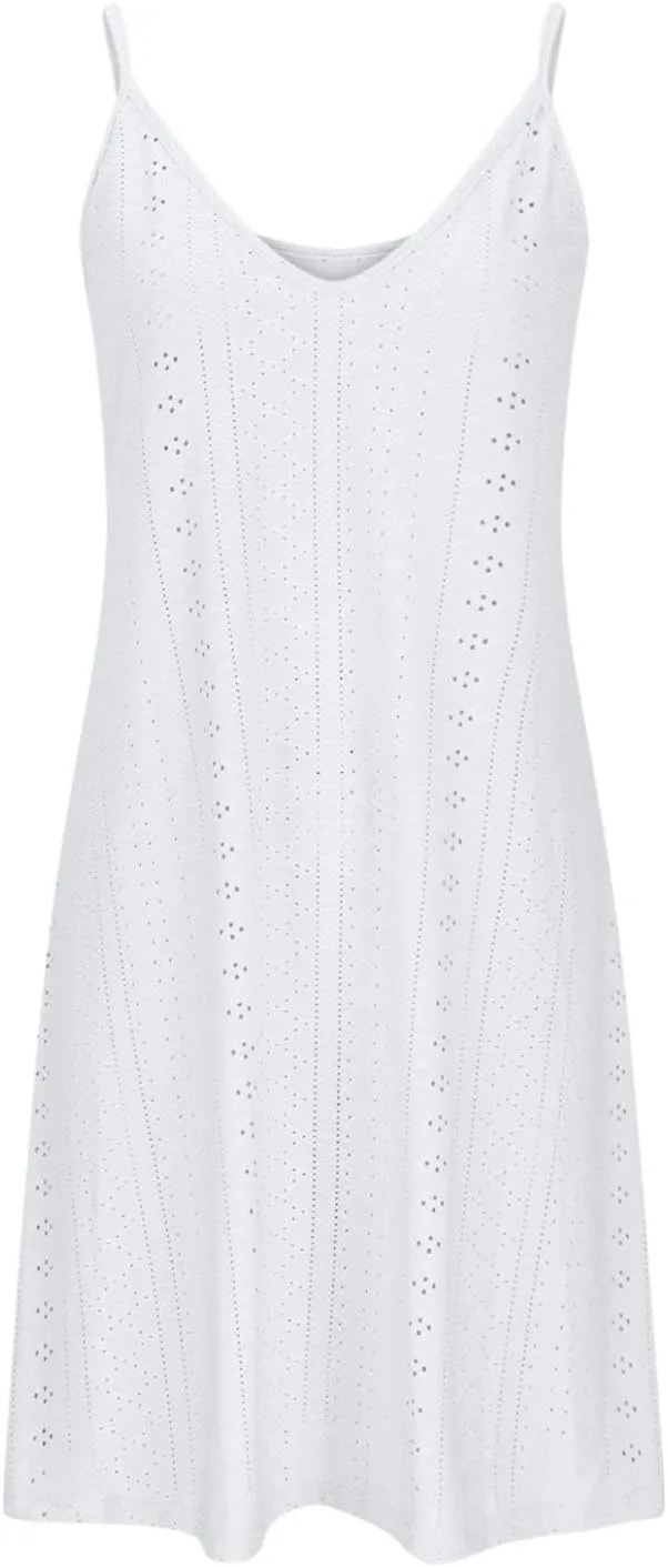 Hollow Out Midi Dresses for Women Summer Spaghetti Straps Sleeveless V-Neck Sundress Casual Loose Flowy Swing Beach Sundress