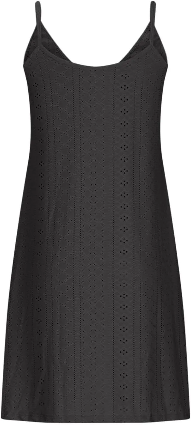Hollow Out Midi Dresses for Women Summer Spaghetti Straps Sleeveless V-Neck Sundress Casual Loose Flowy Swing Beach Sundress