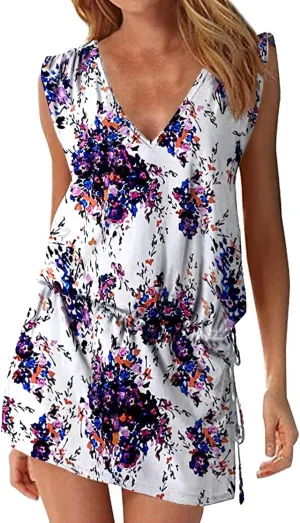 Hount Women's Beach Swimsuit Cover up Deep V-Neck Short Mini Dress Beach Skirt