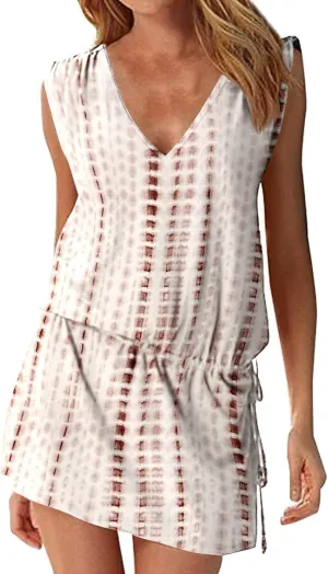 Hount Women's Beach Swimsuit Cover up Deep V-Neck Short Mini Dress Beach Skirt