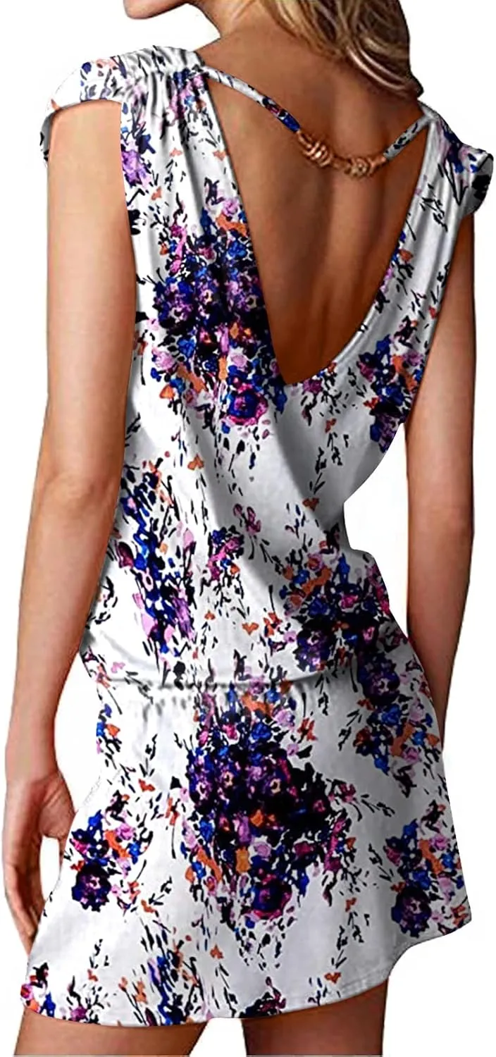 Hount Women's Beach Swimsuit Cover up Deep V-Neck Short Mini Dress Beach Skirt