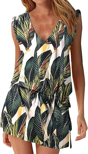Hount Women's Beach Swimsuit Cover up Deep V-Neck Short Mini Dress Beach Skirt