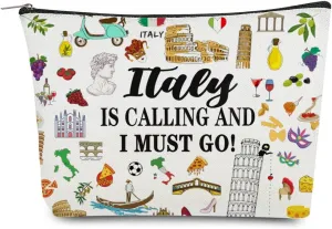 Italy Travel Iconic Souvenir Makeup Bag, Italy Themed Rome Symbols Lovers Cosmetic Bag for Besties Girls Friends Travel Lovers,Toiletry Travel Organizer Bag Zipper Bag for Italy Traveler (Italy)