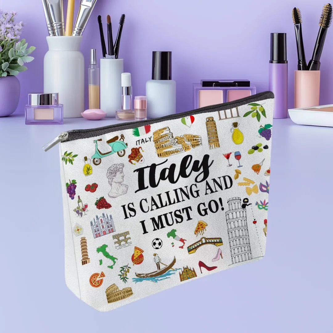 Italy Travel Iconic Souvenir Makeup Bag, Italy Themed Rome Symbols Lovers Cosmetic Bag for Besties Girls Friends Travel Lovers,Toiletry Travel Organizer Bag Zipper Bag for Italy Traveler (Italy)